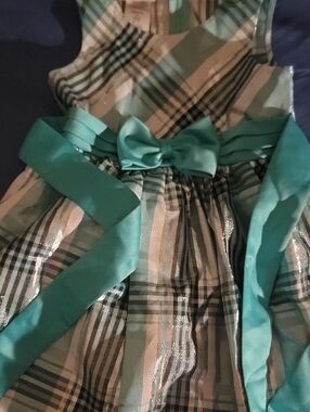Bonnie Jean Teal Plaid Bow-Accent Formal Dress